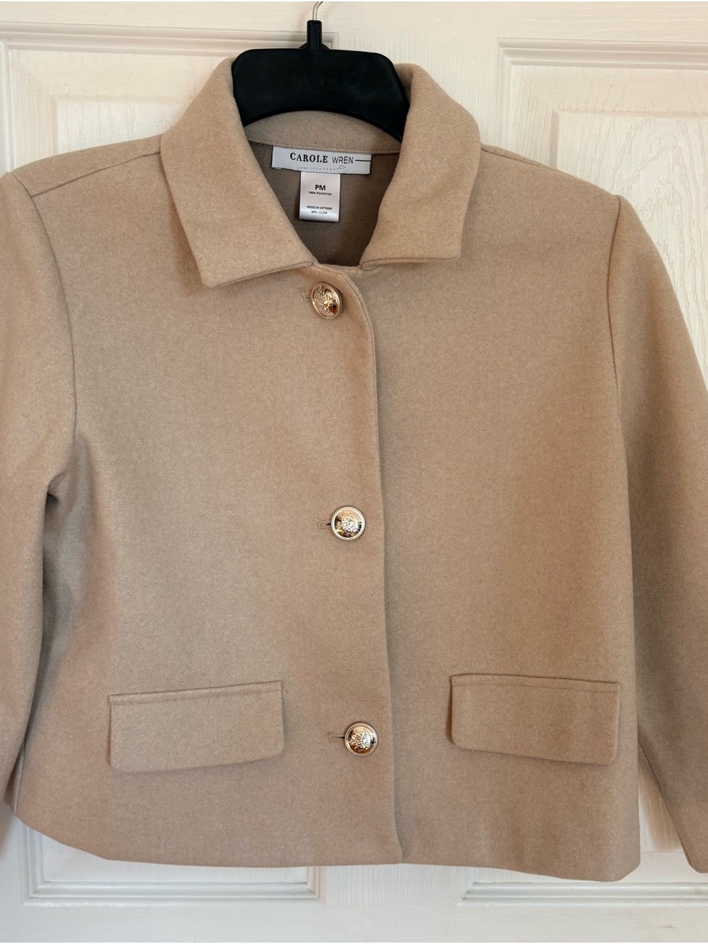 Carole Wren Women's Tan Wool-Blend Cropped Peacoat
